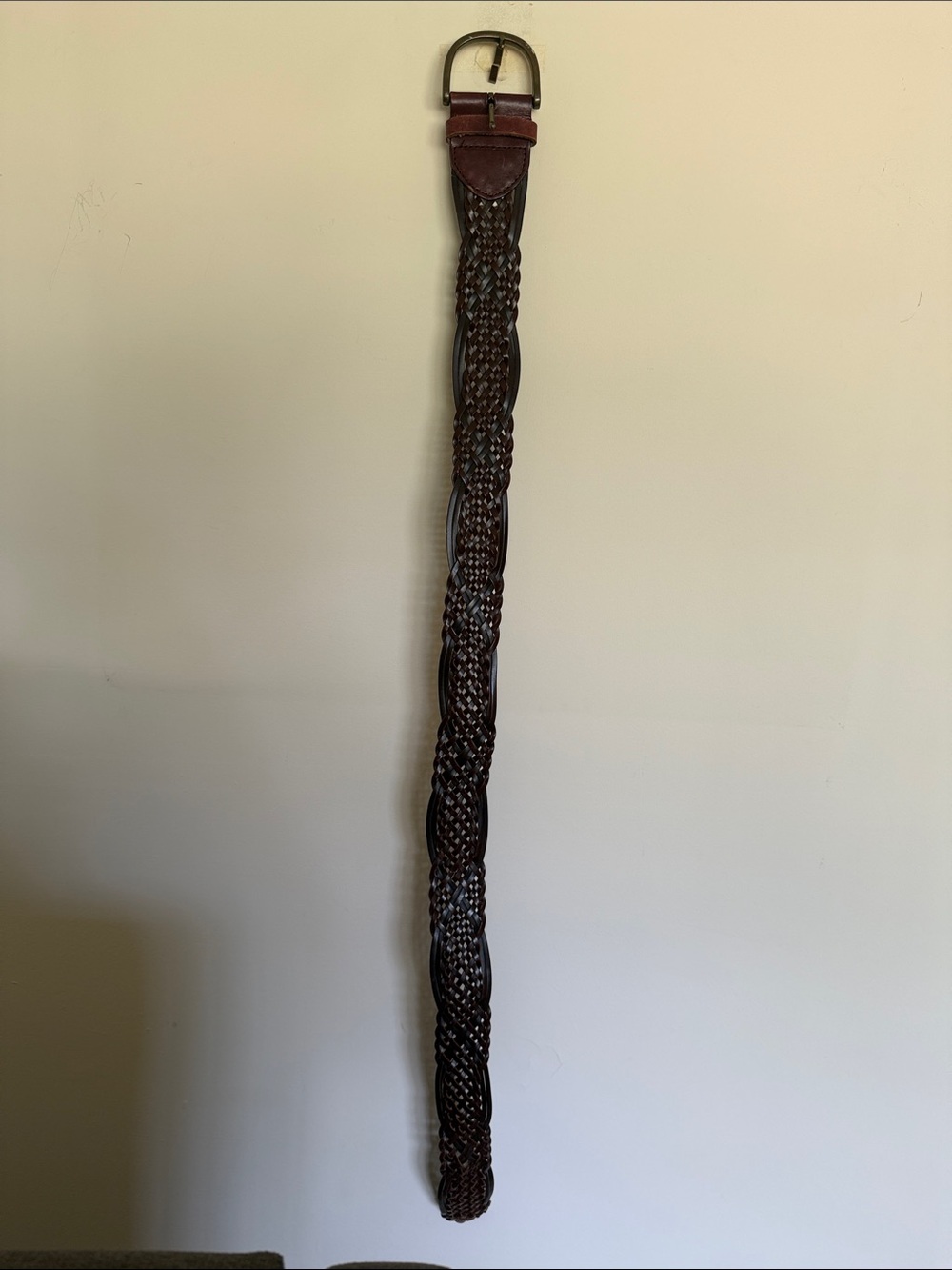 Aeropostale Dark Brown Braided Genuine Leather Belt with Brass Buckle